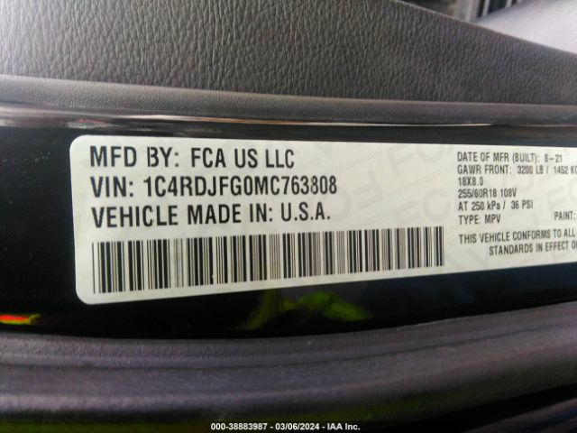 1C4RDJFG0MC763808 Dodge Durango Pursuit Awd