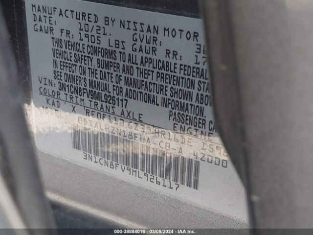 3N1CN8FV9ML926117 Nissan Versa Sr Xtronic Cvt