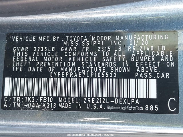 Toyota COROLLA LE 2020 5YFEPRAE7LP105533 Image 9