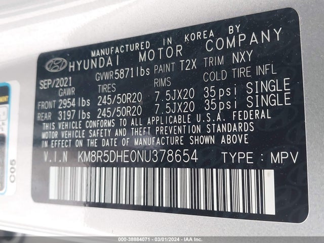 Hyundai Palisade Limited 2022 KM8R5DHE0NU378654 Image 9