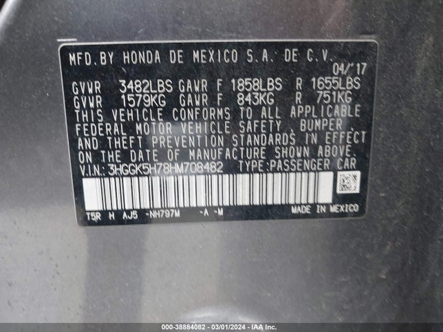 Honda FIT EX 2017 3HGGK5H78HM708482 Image 9