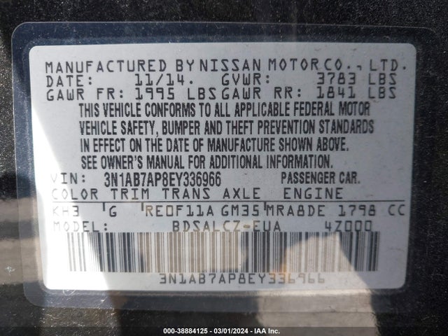 Nissan SENTRA S 2014 3N1AB7AP8EY336966 Image 9