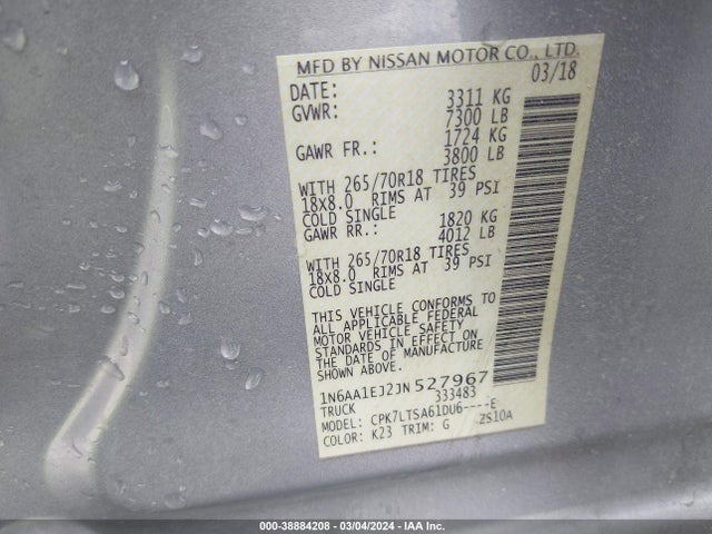 Nissan TITAN SV 2018 1N6AA1EJ2JN527967 Image 9