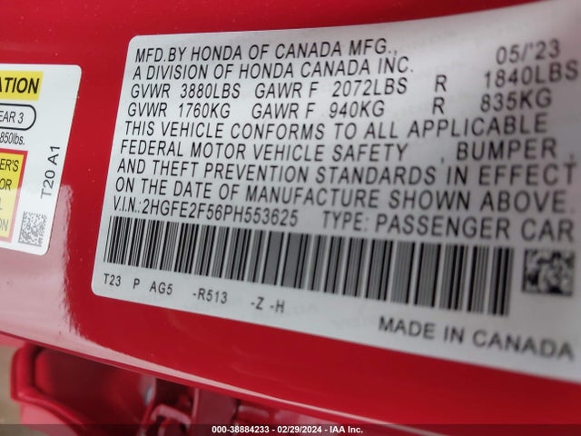 Honda Civic Sport 2023 2HGFE2F56PH553625 Image 9