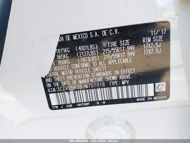 Honda HR-V LX 2018 3CZRU5H39JM707016 Image 9