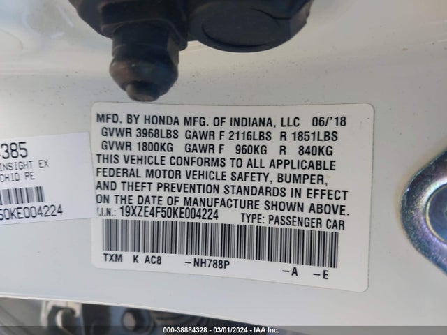 Honda INSIGHT EX 2019 19XZE4F50KE004224 Image 9