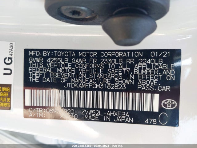 Toyota Prius Prime Le 2021 JTDKAMFP0M3182823 Image 9