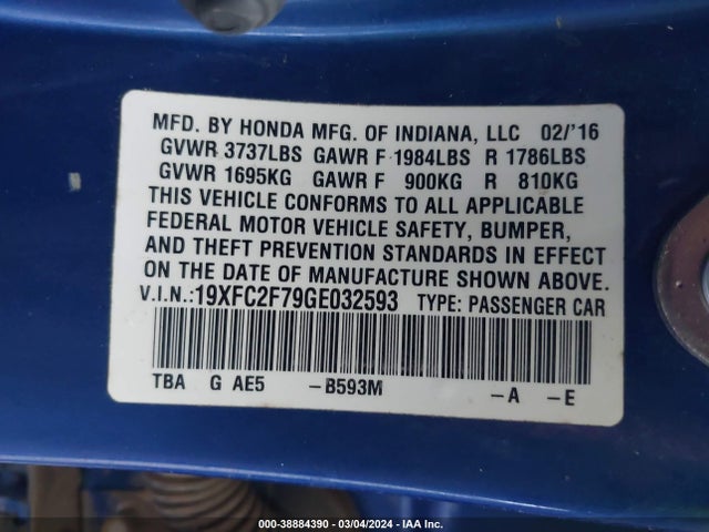 Honda CIVIC EX 2016 19XFC2F79GE032593 Image 9