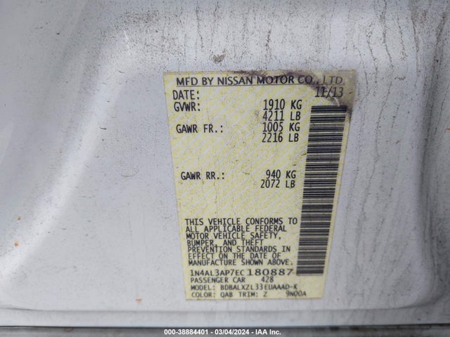 Nissan Altima 2.5 Sl 2014 1N4AL3AP7EC180887 Image 9