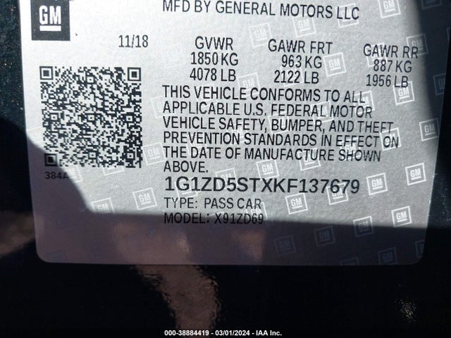 Chevrolet MALIBU LT 2019 1G1ZD5STXKF137679 Image 9