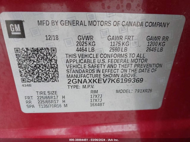 Chevrolet EQUINOX LT 2019 2GNAXKEV7K6199369 Image 9