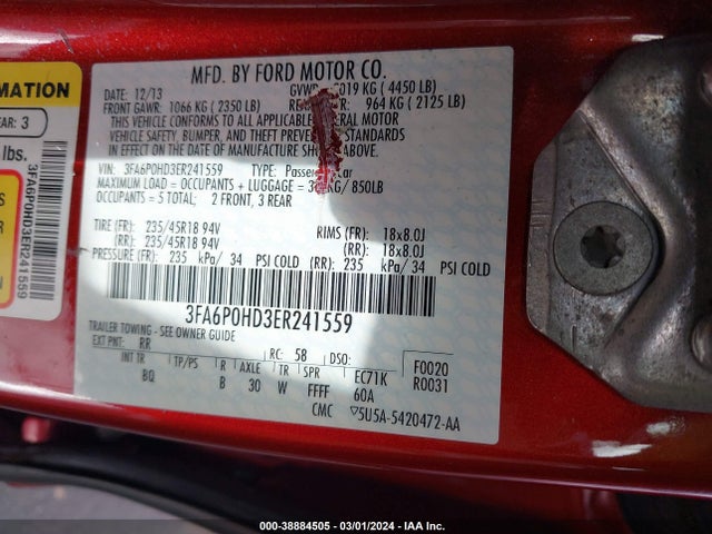 Ford FUSION SE 2014 3FA6P0HD3ER241559 Image 9