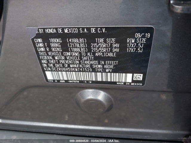 Honda HR-V EX 2019 3CZRU6H59KM741529 Image 9