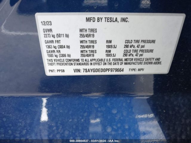 7SAYGDED0PF979664 Tesla Model Y