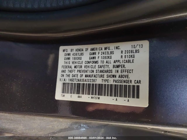 Honda Accord Ex-l V-6 2014 1HGCT2A80EA002287 Image 9
