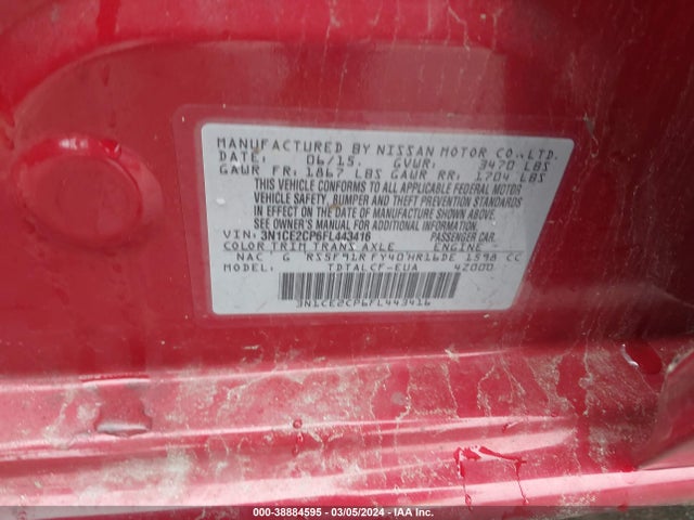 Nissan Versa Note S (sr) 2015 3N1CE2CP6FL443416 Image 9