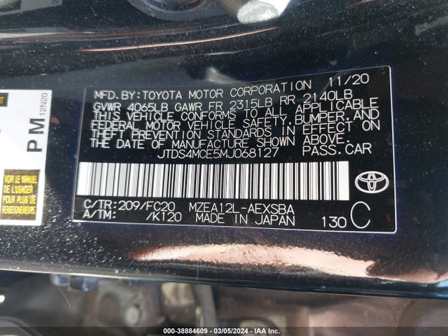 Toyota COROLLA SE 2021 JTDS4MCE5MJ068127 Image 9