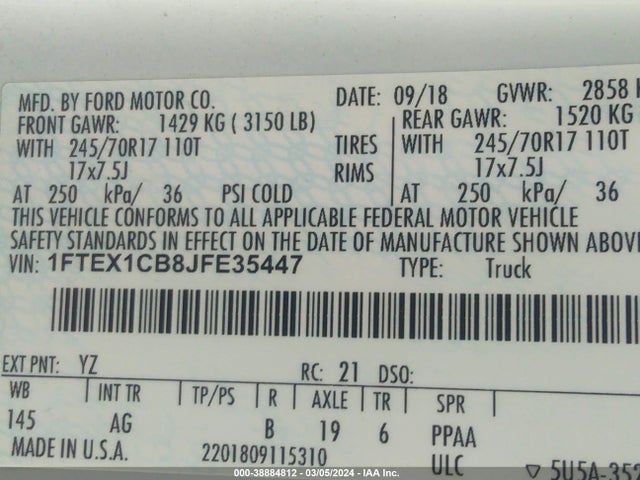 Ford F-150 Xl 2018 1FTEX1CB8JFE35447 Image 9