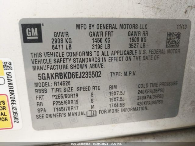 5GAKRBKD6EJ235502 Buick Enclave Leather
