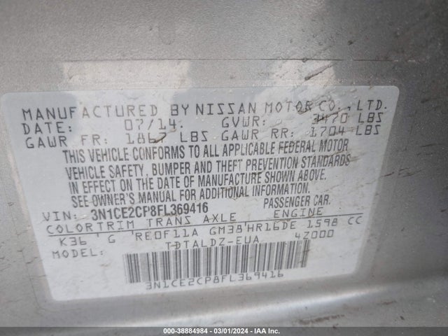 Nissan Versa Note S (sr)/s Plus/sl/sr/sv 2015 3N1CE2CP8FL369416 Image 9