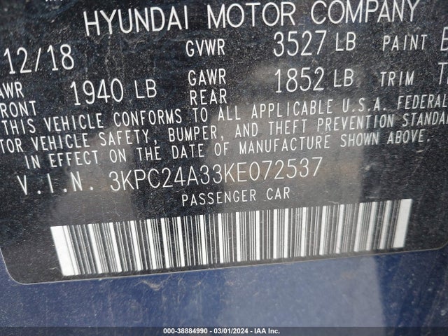 Hyundai ACCENT SE 2019 3KPC24A33KE072537 Image 9