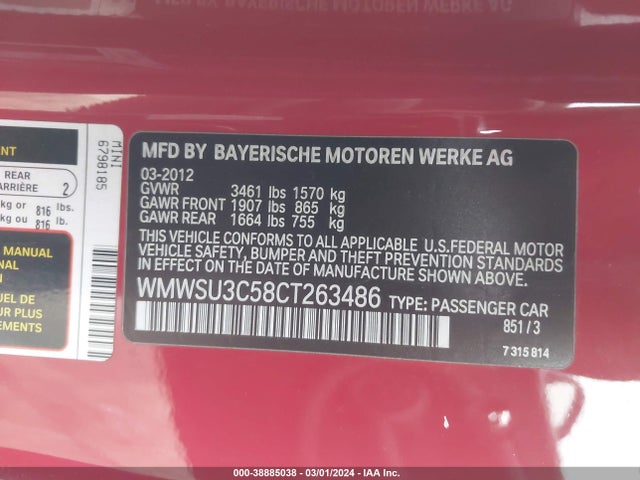 2012 MINI COOPER WMWSU3C58CT263486 Photo 8