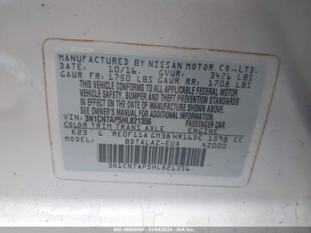 Nissan Versa 1.6 S+ 2017 3N1CN7AP5HL821356 Image 9