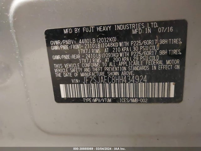 JF2SJAEC8HH434924 Subaru Forester 2.5i Premium