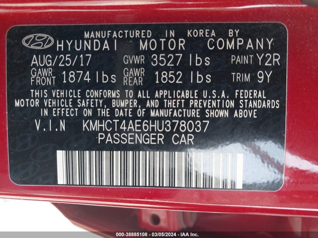 Hyundai Accent Value Edition 2017 KMHCT4AE6HU378037 Image 9