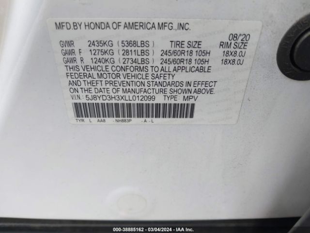 5J8YD3H3XLL012099 Acura Mdx Standard
