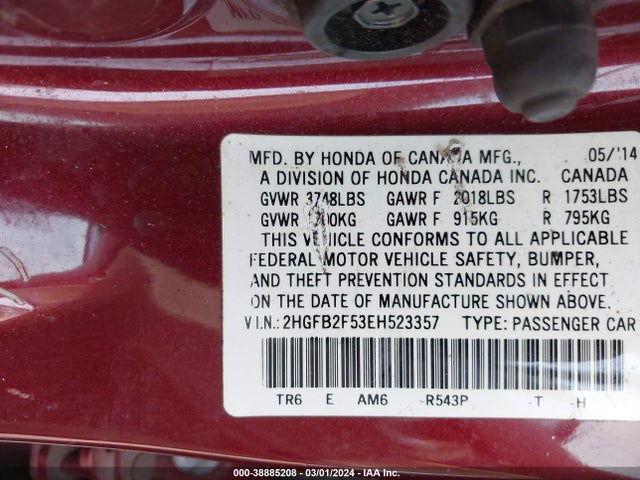 Honda Civic Lx 2014 2HGFB2F53EH523357 Image 9