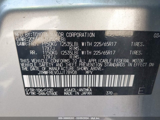 Toyota Rav4 Xle 2018 JTMWFREV0JJ178908 Image 9