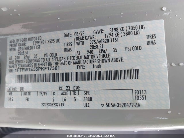 1FTFW1E55PKF17361 Ford F-150 Xlt