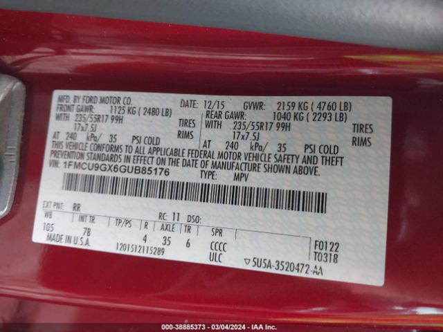 1FMCU9GX6GUB85176 Ford ESCAPE SE