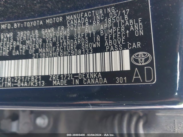 Toyota COROLLA LE 2017 2T1BURHE6HC908133 Image 9