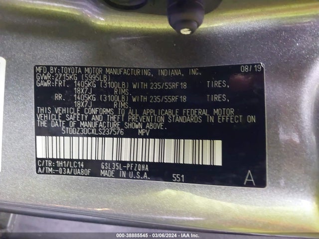 Toyota SIENNA XLE 2020 5TDDZ3DCXLS237576 Image 9