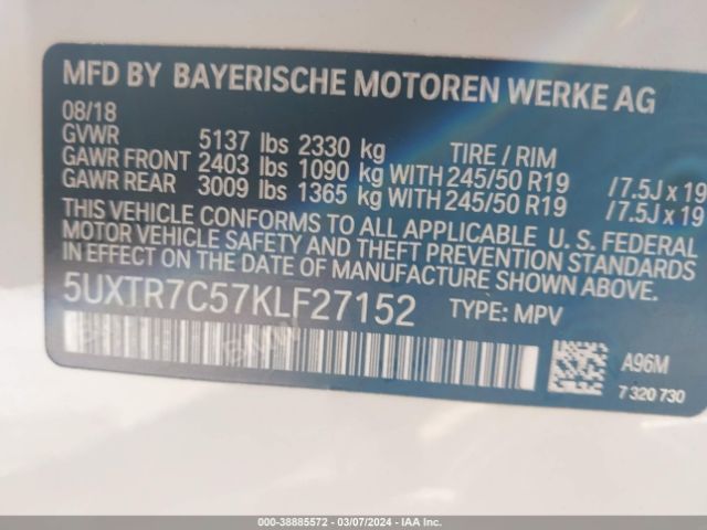 2019 BMW X3 5UXTR7C57KLF27152 Photo 8
