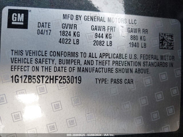 Chevrolet MALIBU LS 2017 1G1ZB5ST2HF253019 Image 9