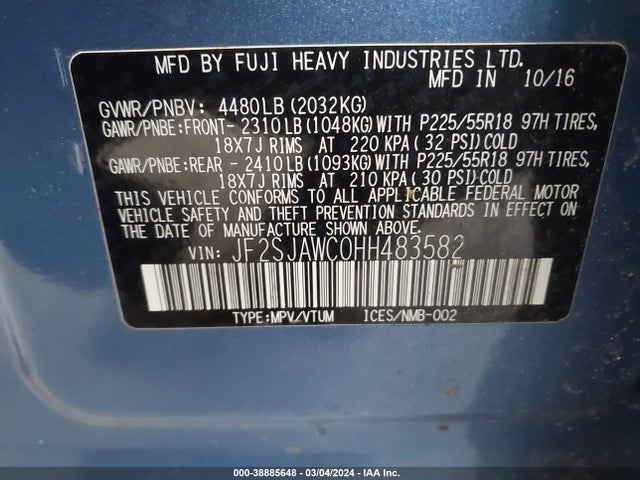 Subaru Forester 2.5i Touring 2017 JF2SJAWC0HH483582 Image 9