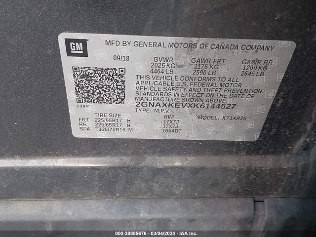 Chevrolet EQUINOX LT 2019 2GNAXKEVXK6144527 Image 9