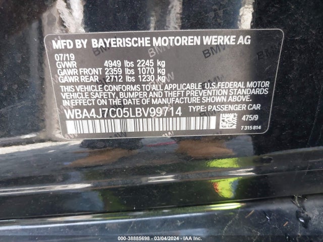 BMW 440i Gran Coupe Xdrive 2020 WBA4J7C05LBV99714 Image 9