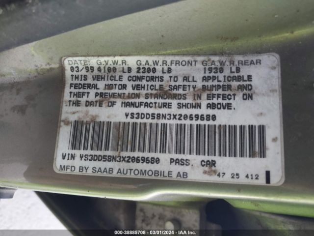 1999 SAAB 9-3 YS3DD58N3X2069680 Photo 8
