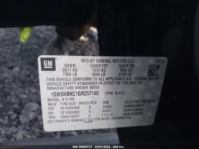 Chevrolet Tahoe Lt 2016 1GNSKBKC1GR257140 Image 9