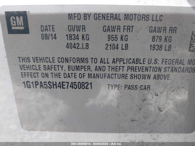 Chevrolet Cruze Ls Auto 2014 1G1PA5SH4E7450821 Image 9