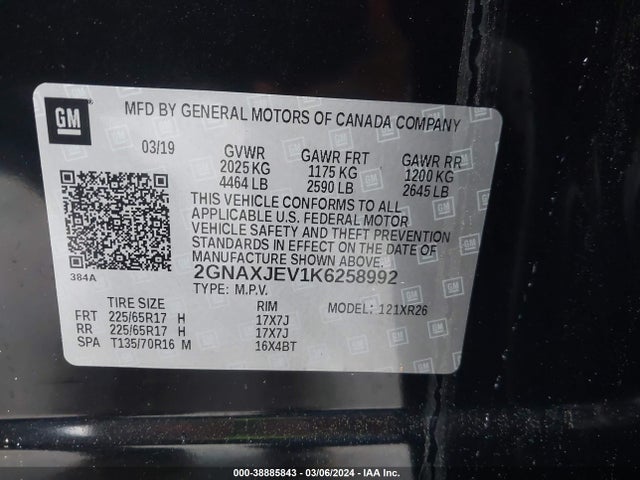 Chevrolet EQUINOX LT 2019 2GNAXJEV1K6258992 Image 9