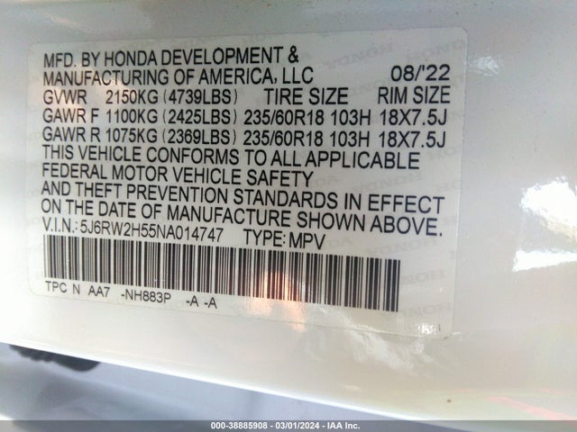 Honda Cr-v Awd Ex 2022 5J6RW2H55NA014747 Image 9