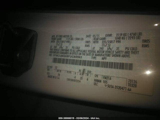 Ford ESCAPE SE 2015 1FMCU9GX8FUC65593 Image 9
