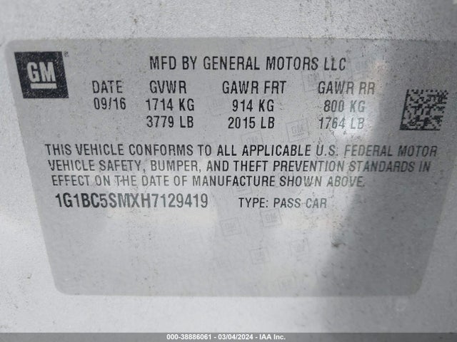 Chevrolet Cruze Ls Auto 2017 1G1BC5SMXH7129419 Image 9