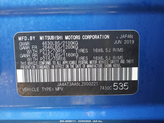 JA4AT3AA5LZ000221 Mitsubishi Eclipse Cross Es 1.5t Awc