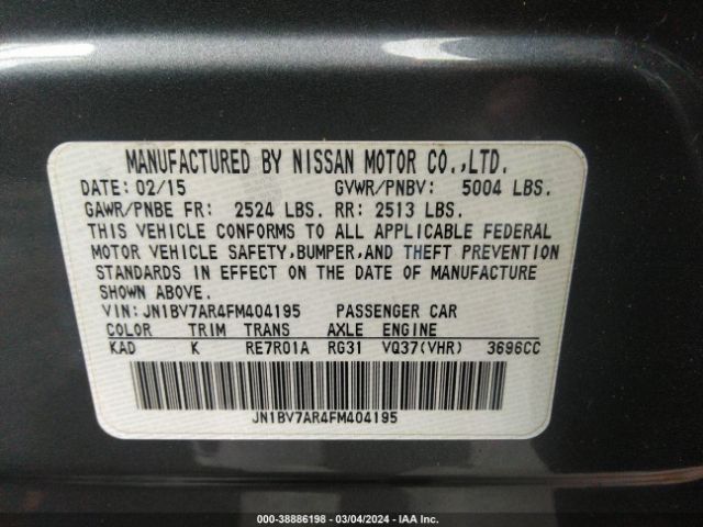 JN1BV7AR4FM404195 Infiniti Q50 Premium